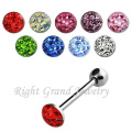 Disque rond Multi Crystal Epoxy rond en forme de jauge Tongue bague bijoux de corps